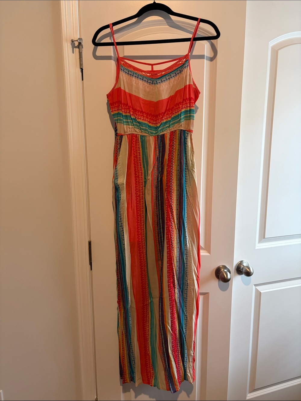 Esley Coral and Teal Striped Summer Maxi Dress
